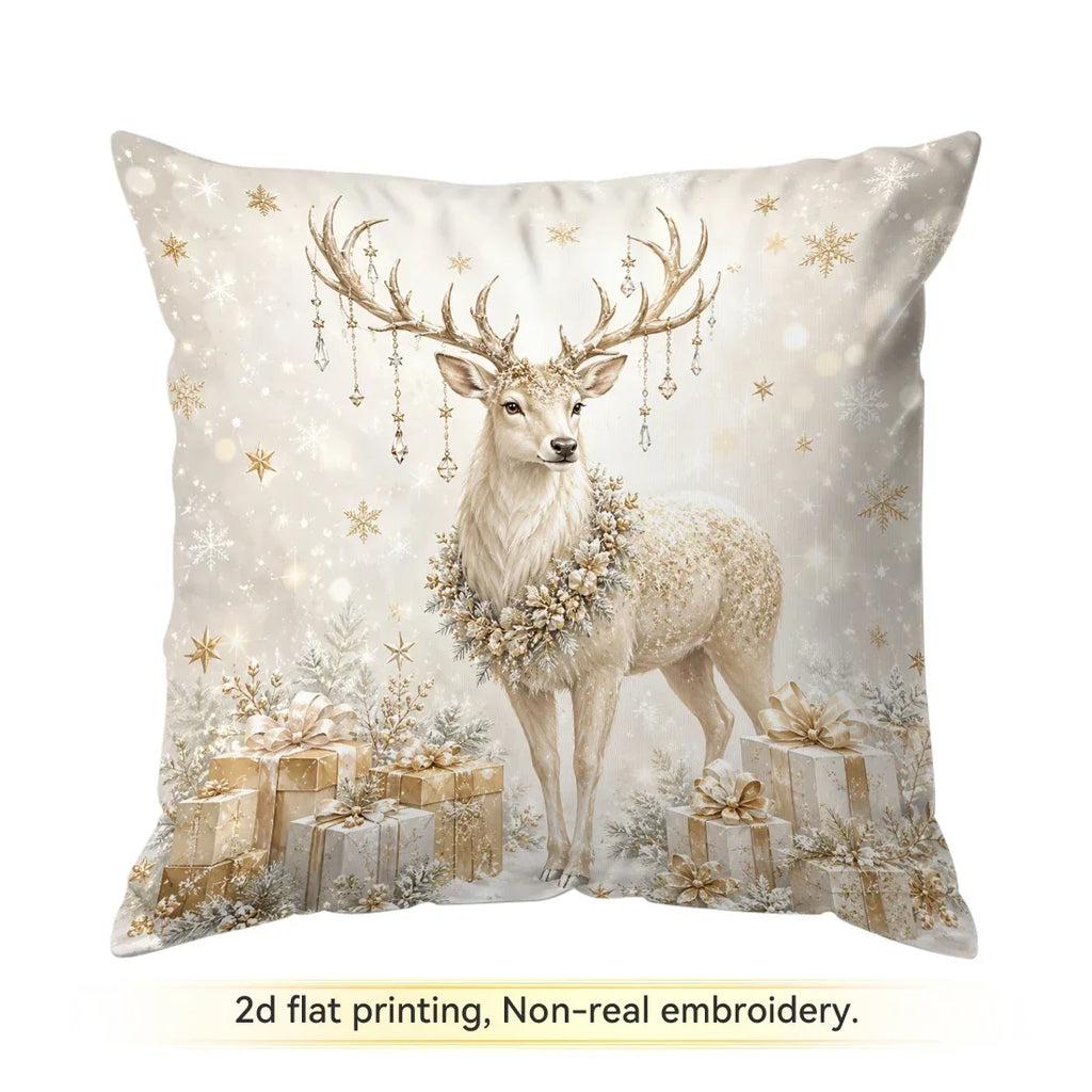 1/4 Pièces de Housses de Coussin Dorées pour Décoration de Noël en Polyester pour la Maison, la Voiture et le Canapé — Cerf